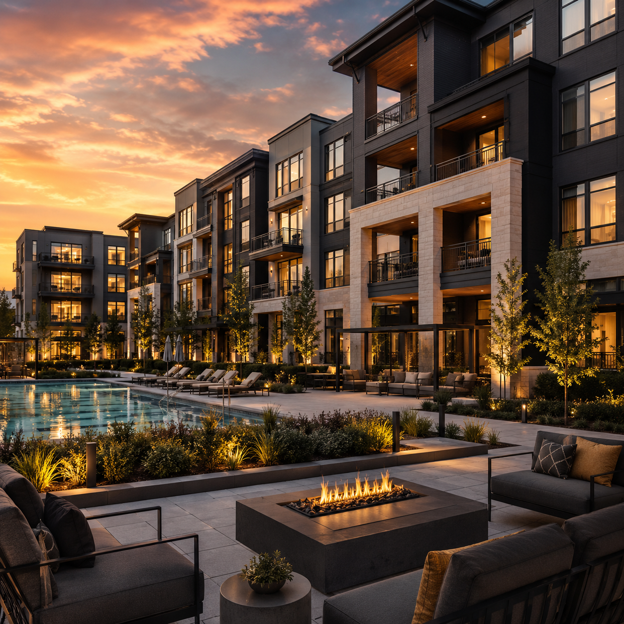 Luxury multifamily apartment community exterior
